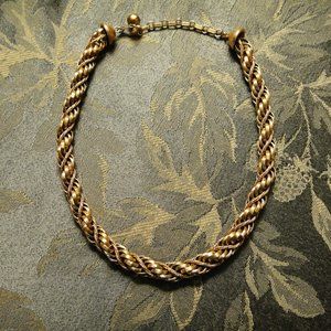 Crown Trifari Twisted Chain Choker Necklace Gold Tone 18" Adjustable 50s 60s Vtg